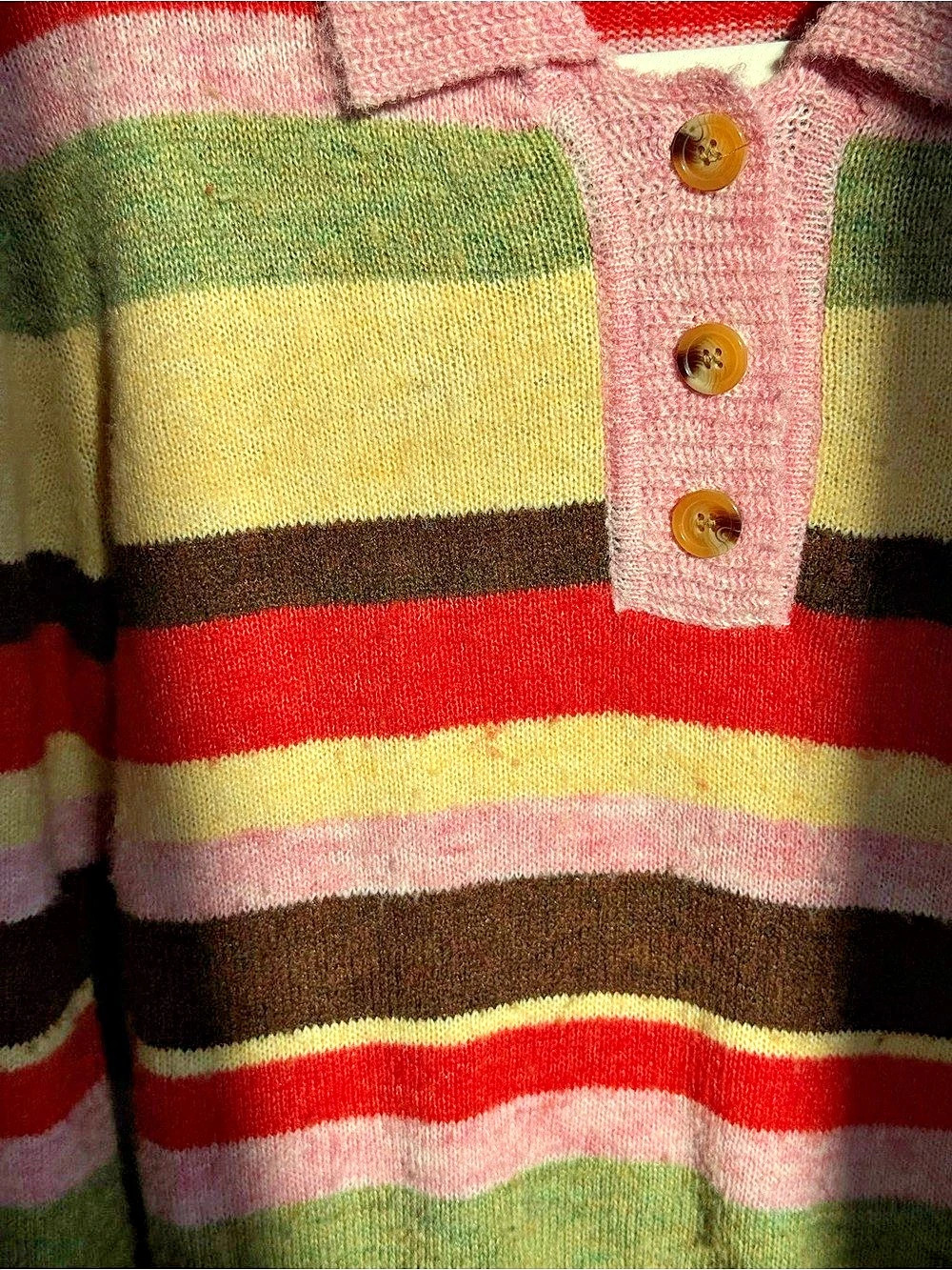 Lisa Says Gah Alaia Polo Sweater in Pink & Green - Picture 3 of 10